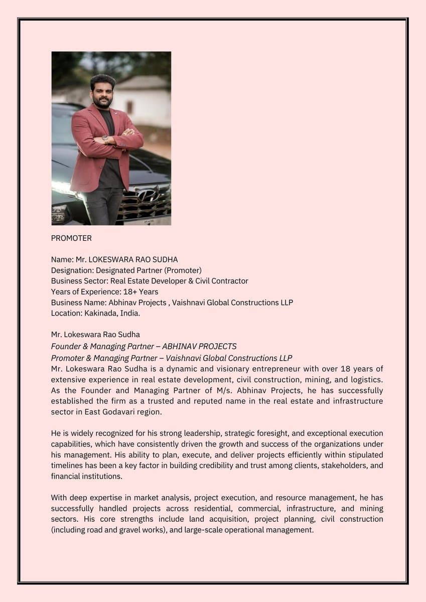 S Lokeswara Rao (Raja), Managing Director, Abhinav Projects